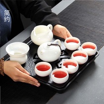 High-grade white porcelain tea set for office and household suet jade porcelain Kung Fu tea set simple tea set for teapot and tea set for cup