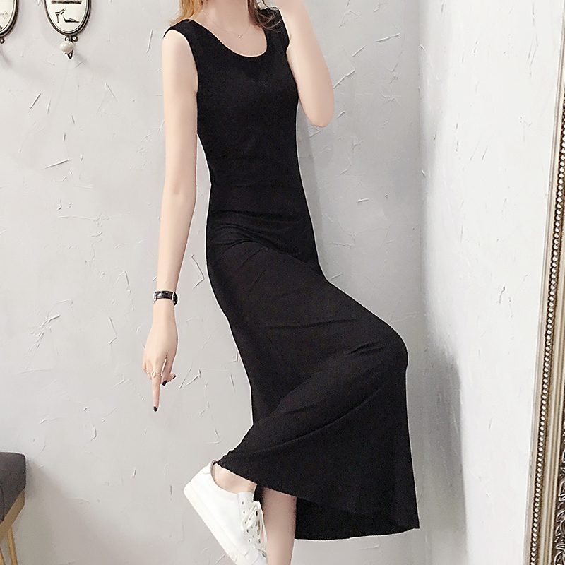 2025 New Spring and Summer Base Dress, Sleeveless Floor-Length Dress, Black Tank Top, Spaghetti Strap A-Line Little Black Dress