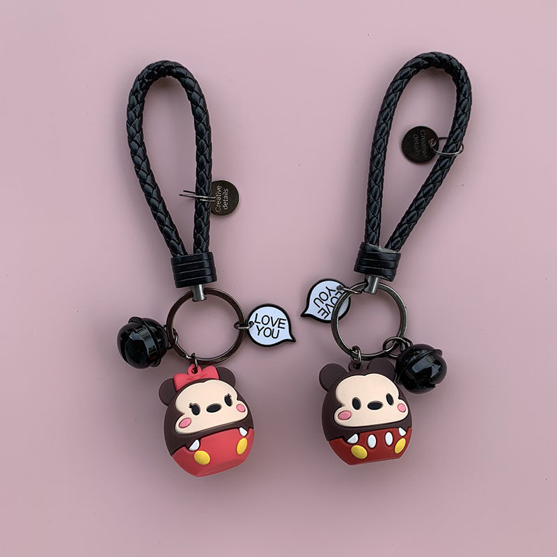 Creative cartoon cute key chain car key pendant ring leather male and female couple simple personality key chain ring