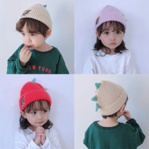 Baby hat autumn and winter Korean version of male and female children knitted warm wool hat children cute dinosaur hat tide 19 baby