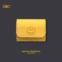 drew smiley face applicable airpods protective sleeves pro biebotide cards 2 generations Apple Bluetooth headphones Soft leather sleeve 3 yellow