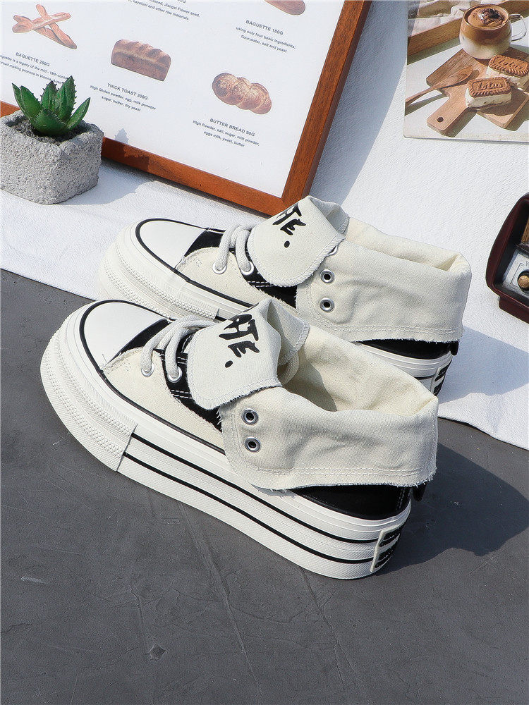 Thick-Soled Canvas Shoes for Women, High-Top, 2025 Spring/Summer, Versatile, Korean Style, New Trendy Student Casual Sports Sneakers ins