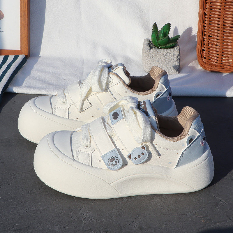 2026 Spring New Thick-Soled Velcro White Shoes for Women Cartoon Bread Shoes Versatile Casual Student Sneakers