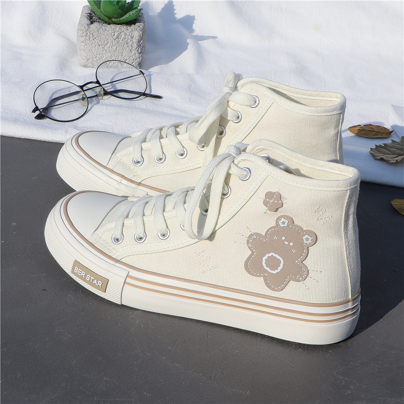 Bear Canvas Shoes for Women, High-Top, Spring Korean Style, Versatile and Trendy for Students, ins Hong Kong Style Sneakers, New 2026 Hot Style