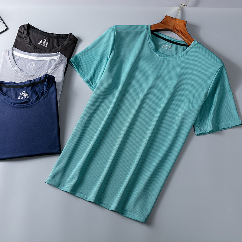 Ice silk short sleeve T-shirt male 2021 new summer tide breathable loose large size movement speed dry half sleeve T-shirt blouse