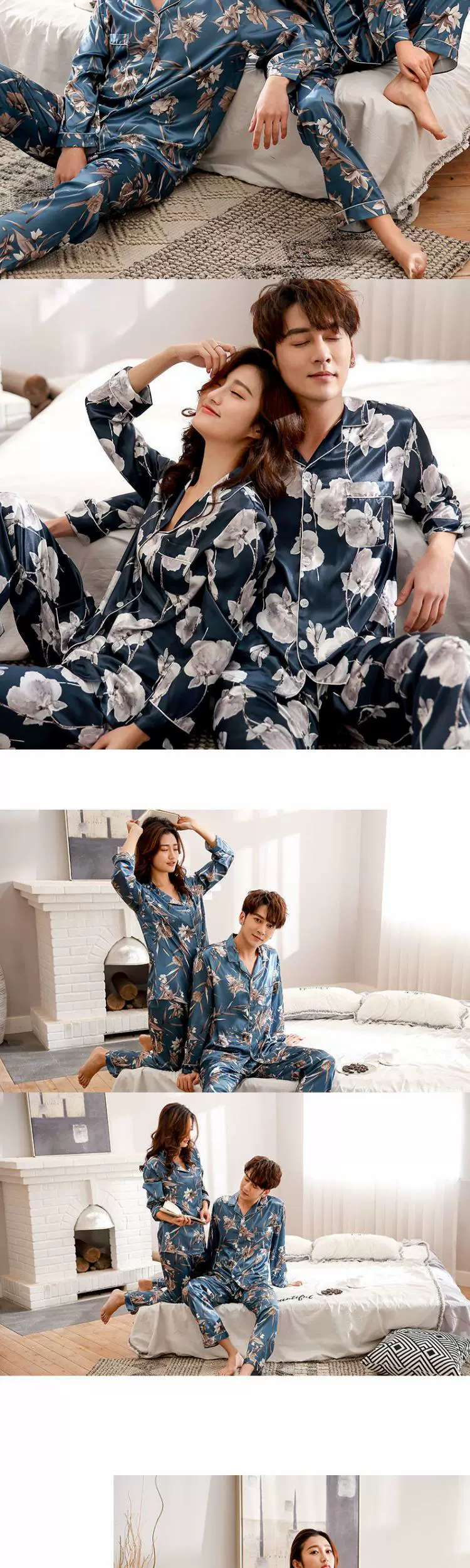 white pajama set SLPBELY Couple Pajamas Set Homesuit Spring Silk Cartoon Bear Long Sleeve Men And Women Pyjamas Lovers Homewear Sleepwear Suit cotton pjs