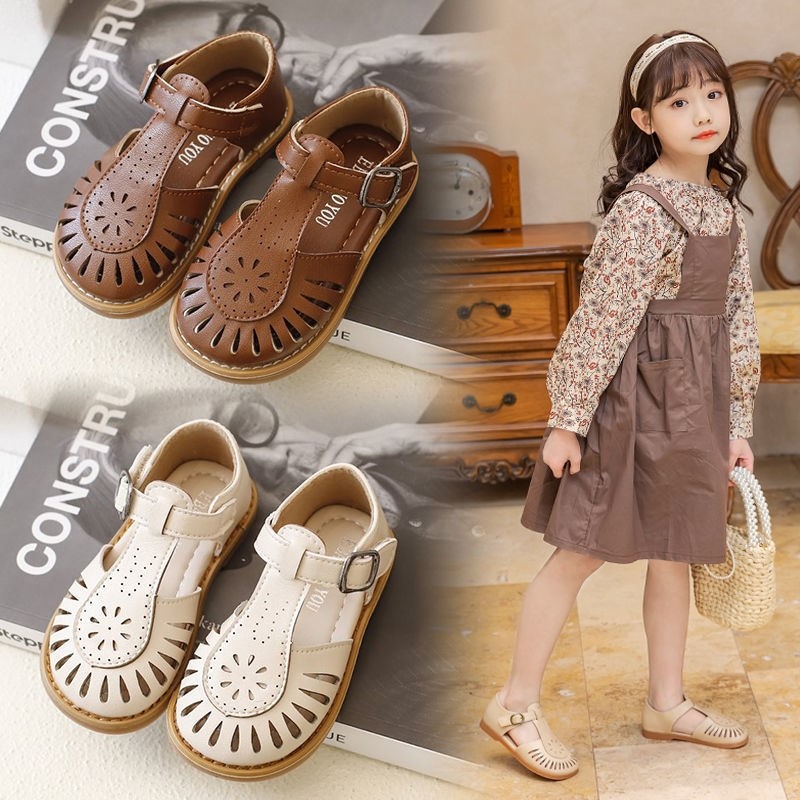 Girls Sandals Korean Children's Shoes 2021 Summer New Fashion Soft Bottom Korean Tide Baotou Hollow Princess Shoes