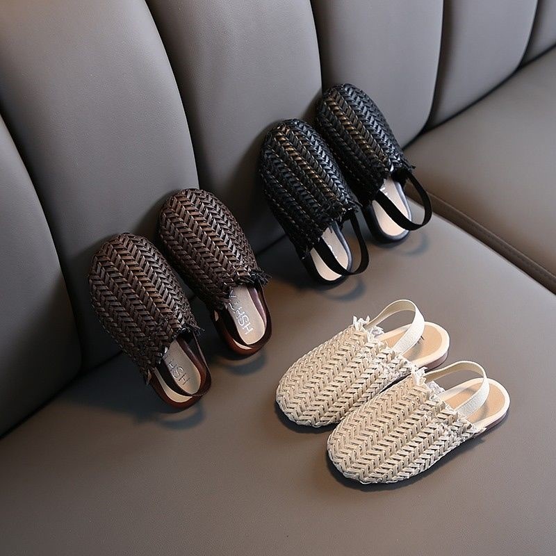 Girls Sandals 2021 Summer New Fashion Children's Shoes Princess Shoes Baotou Woven Beach Shoes Baby Tide Shoes