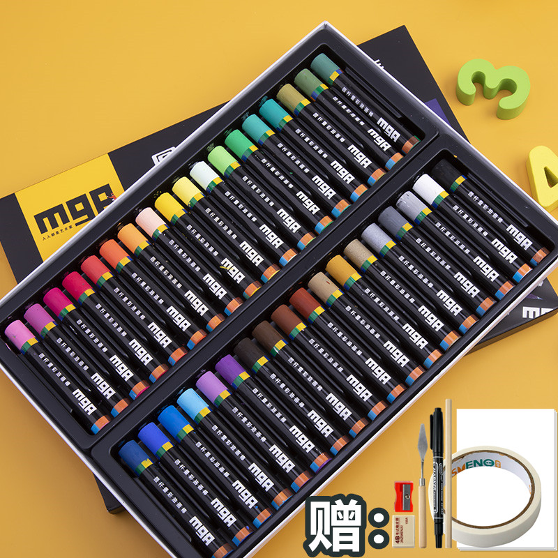 M&G Round Rod Heavy Color Oil Painting Stick Washable Children's Special Second Generation 36 Colors 24 Heavy Color Oilification Stick 24 Colors Professional Color Painting Pen Set Oily Crayon Elementary School Kindergarten 48 Color Set