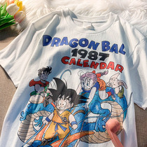 Shaking retro anime print cotton short sleeve T-shirt female ins tide loose wild young couple top