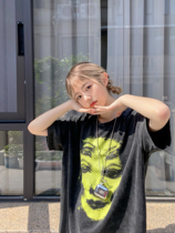 SHAKING Couple Dress Short Sleeve Irregular Face Wash T-shirt Women Summer Tide Street Hip Hop Loose Top