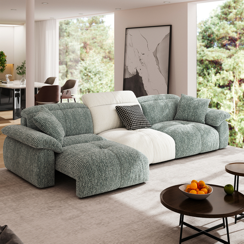 2026 New Model Vintage Cream-Style Sofa with Electric Reclining, Cotton and Linen Three-Seater Straight Row Corner Sofa, Fully Removable and Washable