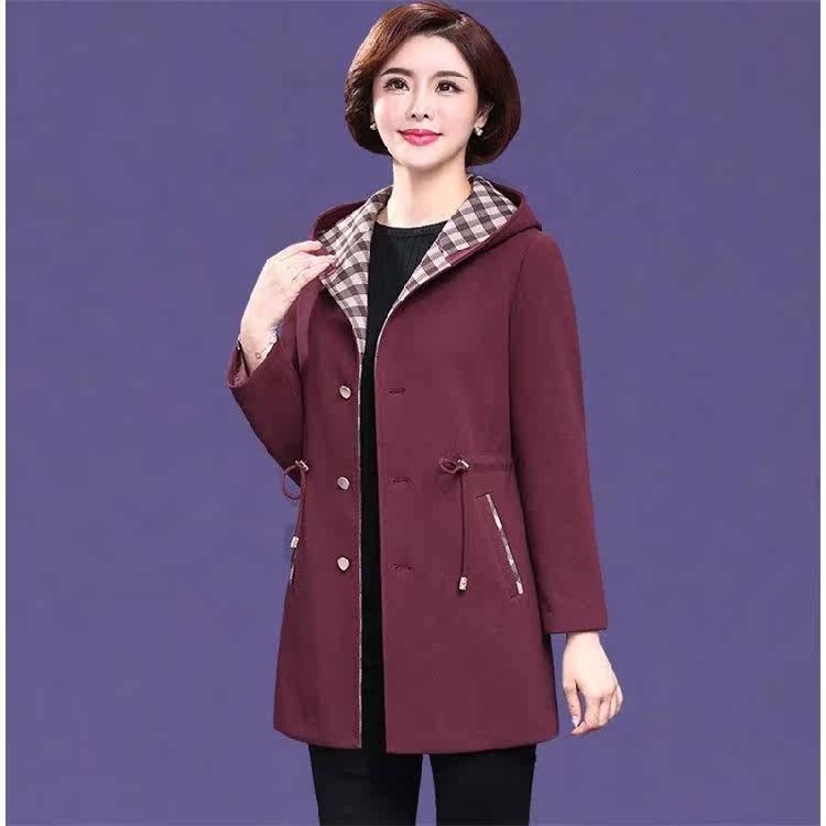 Middle and old age jacket new mother dress winewear large size medium long version with cap female casual loose blouse