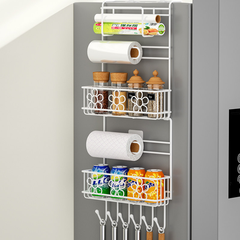 Kitchen refrigerator side rack storage rack seasoning creative multi-layer hanging basket multi-functional rack home