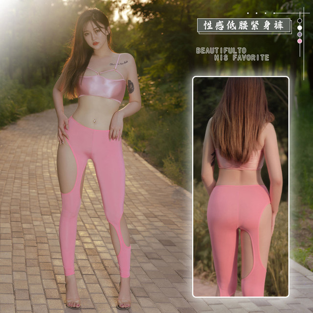 ກາງເກງເສີມສວຍ seamless closed crotch ice silk spandex glossy liquid base layer silk zipper outdoor exposed abalone glitter