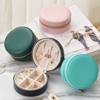 Round Travel Jewelry Box Women Ladies Pu Jewelry Storage Org
