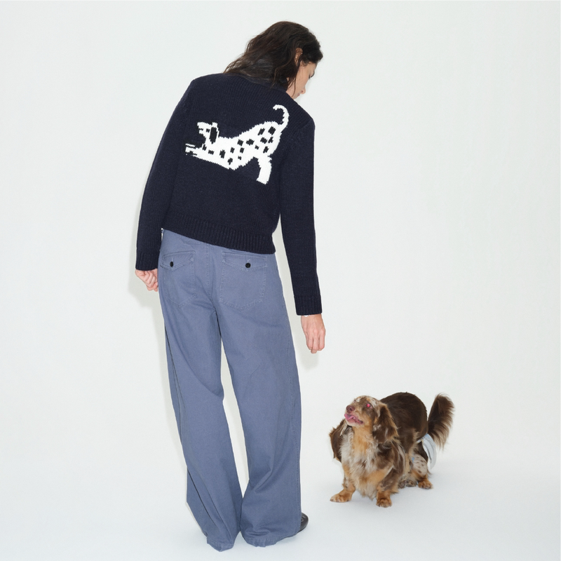 Interris Wool Slim-Fit Regular Shoulder Short Lapel Sweater Jacket with a Chunky Knit Pattern Called "Dalmatian Invites to Play."