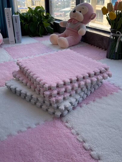 Square Interlocking Carpet for Bedroom Bedside, Living Room, Full Room Coverage, Children's Room, Eco-Friendly, Odorless Mat, Bay Window Mat