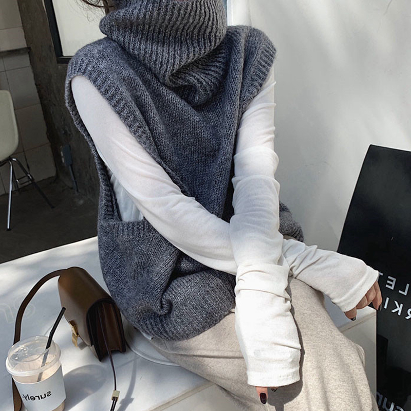 Sweater Vest for Women, Spring and Autumn 2026 New Style, Loose Korean Version, High-Neck Sleeveless Knitted Top, Trendy