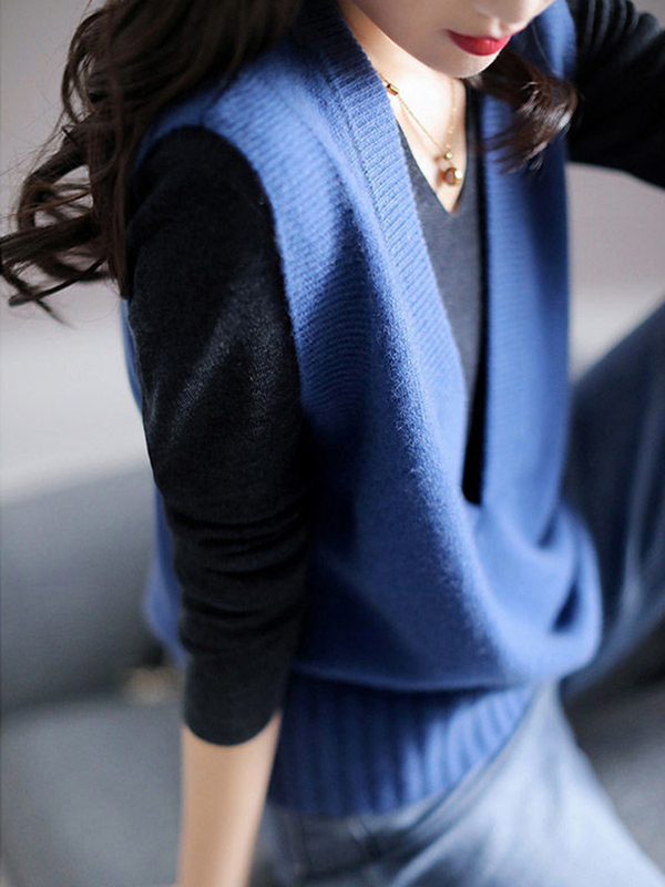V-Neck Knitted Vest for Women, Spring and Autumn, Loose and Stylish, Retro Sleeveless Sweater, Outerwear Vest Top