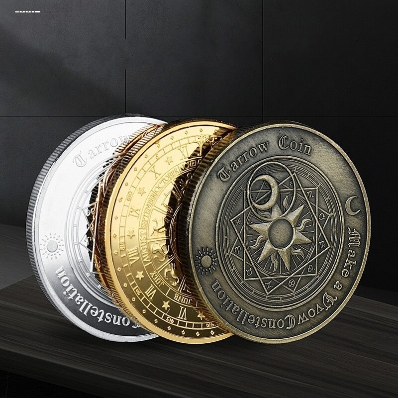 塔罗纪念币 金银双色铁币日月星座许愿硬币