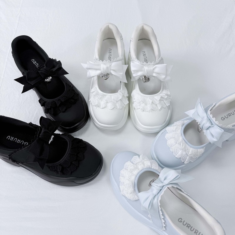Springtime Lei Lei Gururu Original Shallow Spring/Summer Style Girls' Lace Bow Thick-Soled Sneakers Springtime Lei Lei Gururu Original Shallow Spring/Summer Style Girls' Lace Bow Thick-Soled Sneakers