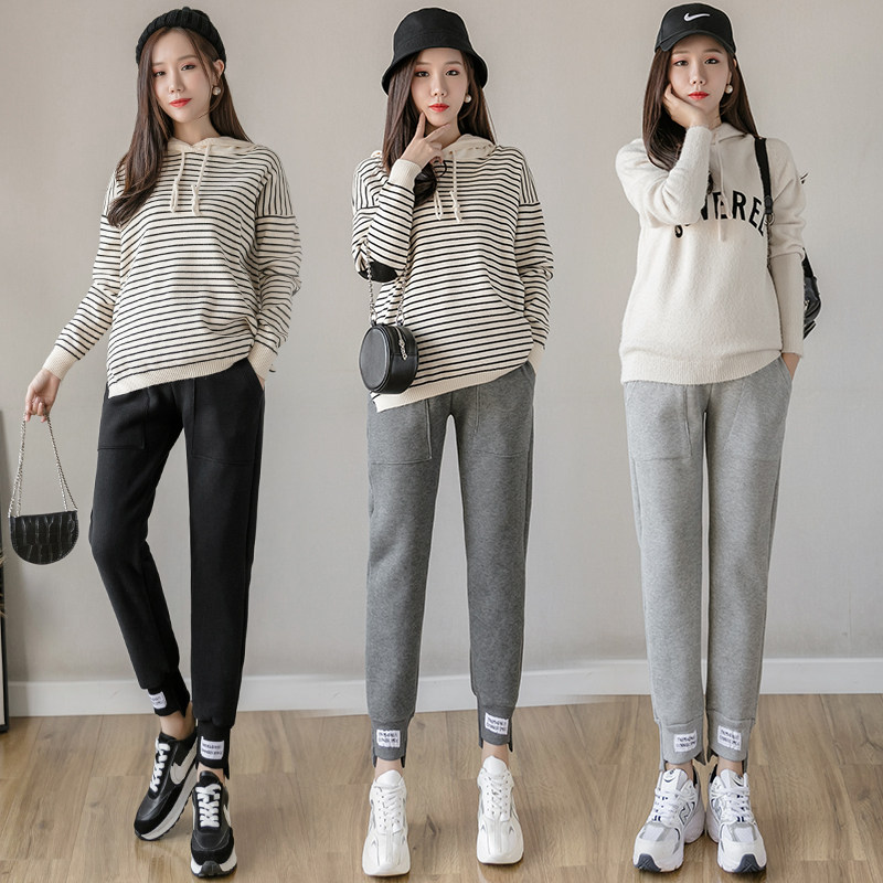 Pregnant women's pants autumn clothes new cotton casual trousers autumn and winter thickened outer wear belly bandage pants large size pregnant women's pants