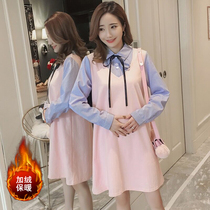 Pregnancy Woman Dress Autumn Winter Dress Plus Suede Thickened Dress Long Sleeve Big Code Blouse Jacket Fall Outside Wearing Loose without Explicit Suits