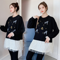 Pregnant woman autumn clothes foreign air long sleeve blouses autumn and winter thickened outside wee clothes minus age large code display slim two suits