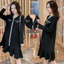 Pregnant Woman Autumn Dress Dress Dress Fashion Small Balsamic Wind Big Code Breastfeeding Skirt Autumn Long Sleeves External Wear Thickened Pregnant Woman Skirt