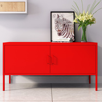 Modern simple small apartment steel iron leather TV cabinet side cabinet combination storage locker bedroom Nordic style