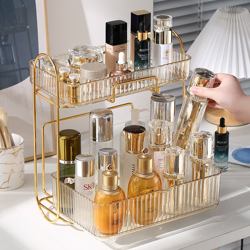Light luxury large-capacity cosmetics double-layer storage rack acrylic dressing table lipstick skin care products bathroom rack