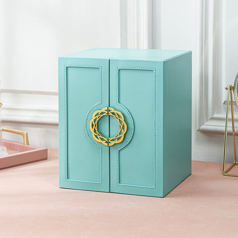 European Princess Jewelry Box Leather Light Luxury Delicate Earrings Ring Necklace Bracelet Gold and Silver Jewelry Advanced Storage Box