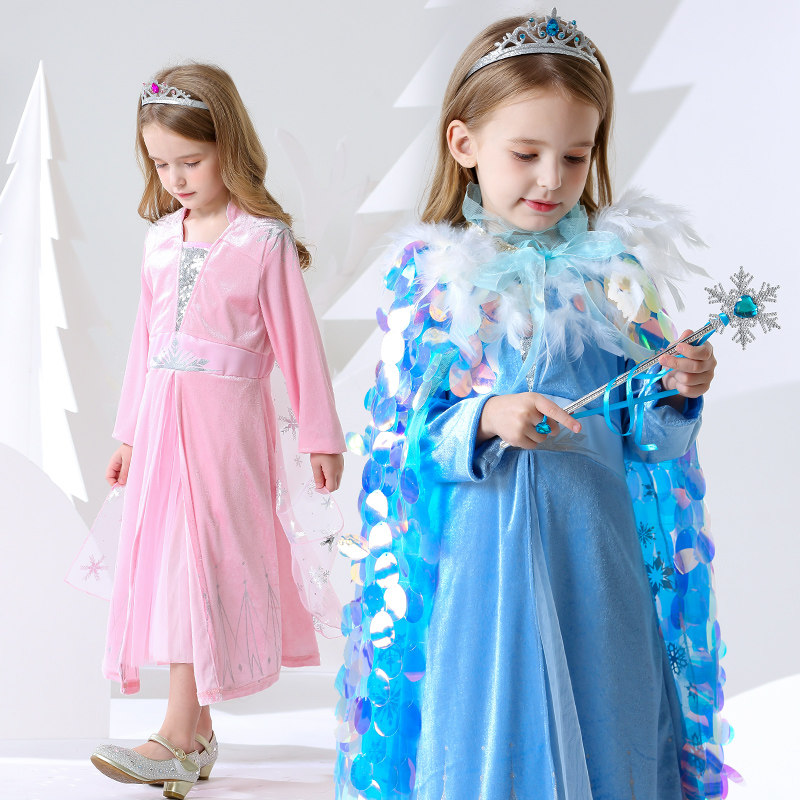 Ice Chic Edge 2 Esha Princess Dresses Dress Girl Foreign Dress Autumn Winter Clothes Children Love Salsa Elsa Gown Dress Winter