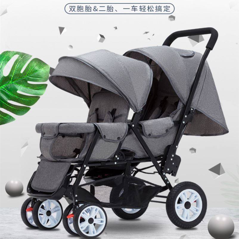 Twin baby stroller before and after two-tire double can sit in a light folding and stacked child trolley Trolley Car 