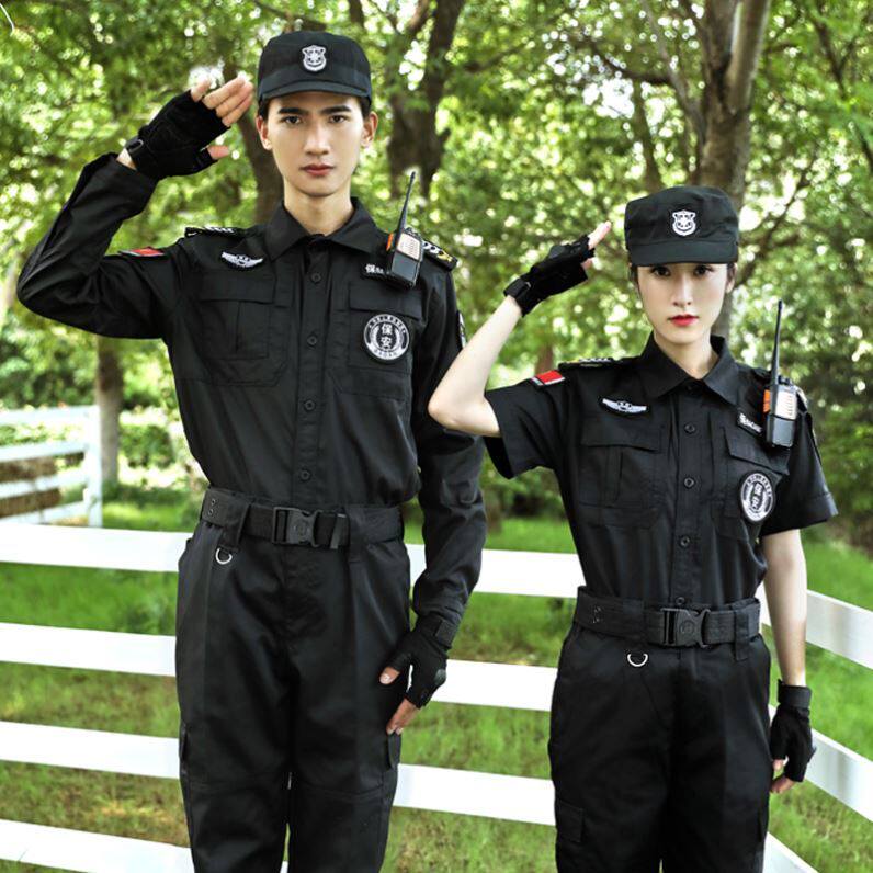 Security Work Clothes Summer Suit Security Clothing Increase of gattening short sleeve Property Spring and Autumn Uniform Black Combat Training convince men