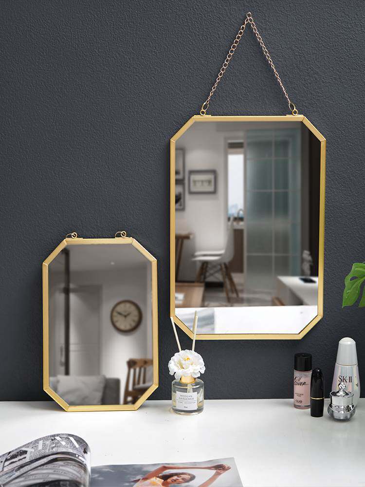 Nordic style wrought iron square wall mirror toilet bathroom dormitory mirror wall wall washstand wall-mounted makeup mirror