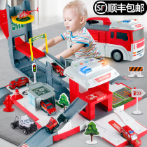 Childrens parking lot toy track deformation car break through the big adventure city building small garage boys model