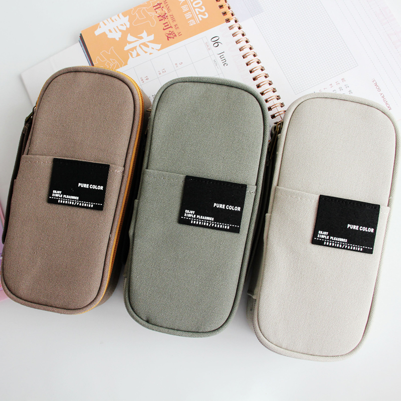 Creative simple portable ins Japanese solid color large-capacity pencil case canvas female student stationery bag Korean version of the junior high school student stationery storage bag primary school high school student pencil bag multi-functional pencil bag