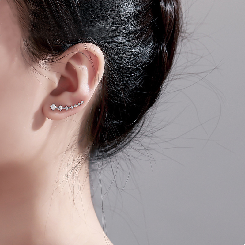 Shiwei single row diamond ear row s925 sterling silver earrings one word zircon U-shaped ear clip temperament wild silver earrings women