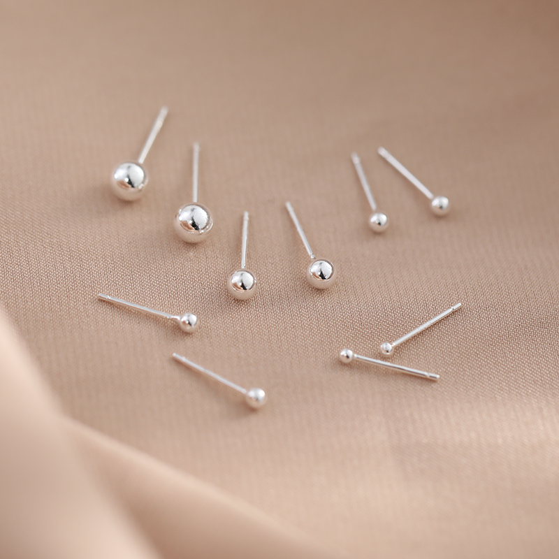 High-purity 999 sterling silver earrings, ear holes, silver ear bone nails, mini round beads, silver peas, male and female students, earrings
