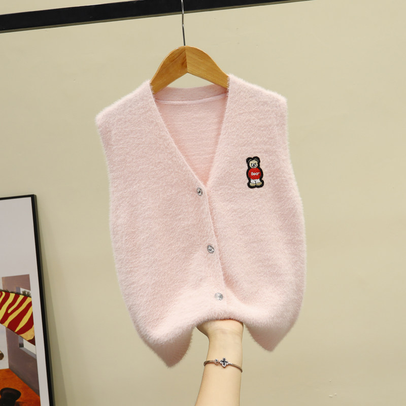 Girl's sweater vest 2022 autumn and winter children knitting vest sweater in large children's mink - fluff baby's shoulder