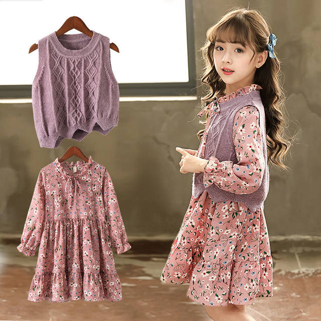 Girls dress autumn 2020 new children's foreign style suit skirt little girl long-sleeved princess floral skirt autumn
