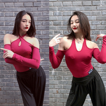  MLX6109 spring new national standard dance top Latin dance slim-fit beauty back leaky shoulder body top practice suit