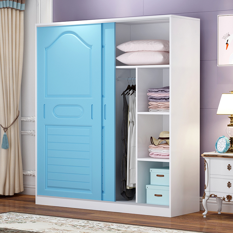 Simple children's wardrobe sliding door ecological board Girl boy small wardrobe Household solid wood small board wood