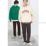 KUYIOU/400G тяжелая махровая сумка-кенгуру с принтом логотипа в стиле ретро, ​​пуловер с открытыми плечами, толстовка с капюшоном для мужчин и женщин, весна