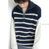 Kuyiou/Half -Open 2way в шерстяных смешанных полосах водолазки.