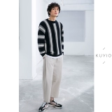 Kuyiou/Cityboy Plain Edge of the Bloombing Thefure Verticals Cround Neck Cotte Hotless Dlog -Sleeed Sweater Men