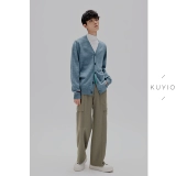 KUYIOU/3 разных синих цвета, сплетенных воедино!Вязаный мужской кардиган из смесовой шерсти ручной работы челночным стежком