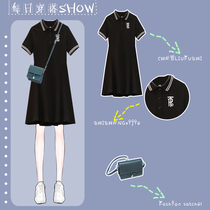 Maternity dress 2020 summer dress Simple waist thin large size t-shirt skirt Lapel light cooked wind small black skirt dress